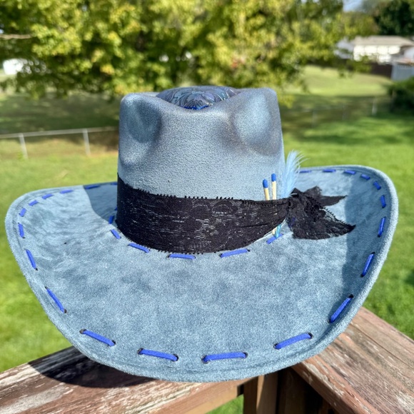 Maleficent Inspired Burned Cowboy Hat with Butterfly Dragonfly Leather - Picture 3 of 6